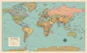 world map poster chart [tan/color] (laminated, 18” x 29”)