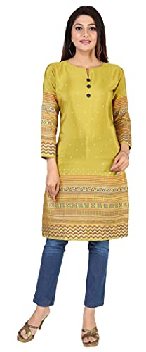 Indian Tunic Tops for Women Long India Kurta Party Wear Silk Kurtis (Green, 3XL)