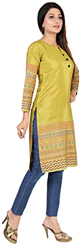 Indian Tunic Tops for Women Long India Kurta Party Wear Silk Kurtis (Green, 3XL)