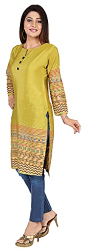 Indian Tunic Tops for Women Long India Kurta Party Wear Silk Kurtis (Green, 3XL)