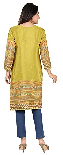 Indian Tunic Tops for Women Long India Kurta Party Wear Silk Kurtis (Green, 3XL)