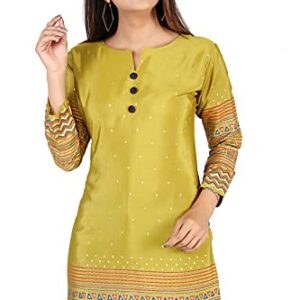 Indian Tunic Tops for Women Long India Kurta Party Wear Silk Kurtis (Green, 3XL)