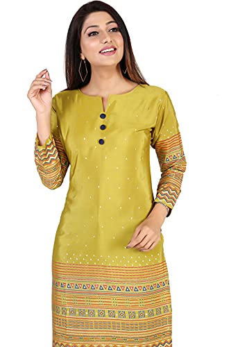 Indian Tunic Tops for Women Long India Kurta Party Wear Silk Kurtis (Green, 3XL)