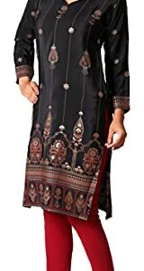 India Kurtis for Women Silk Long Indian Kurta Tunic Party Wear Tops (Black, M)