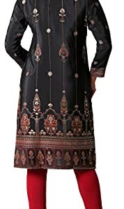 India Kurtis for Women Silk Long Indian Kurta Tunic Party Wear Tops (Black, M)