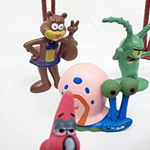 Birthday Celebrations Spongebob Squarepants 2" Figure Play Set of 14 Featuring Squidward, Sandy Cheeks, Patrick Star, Mr. Krabs, Plankten with Palm Trees, Treasure Chest and More (Unique Design)