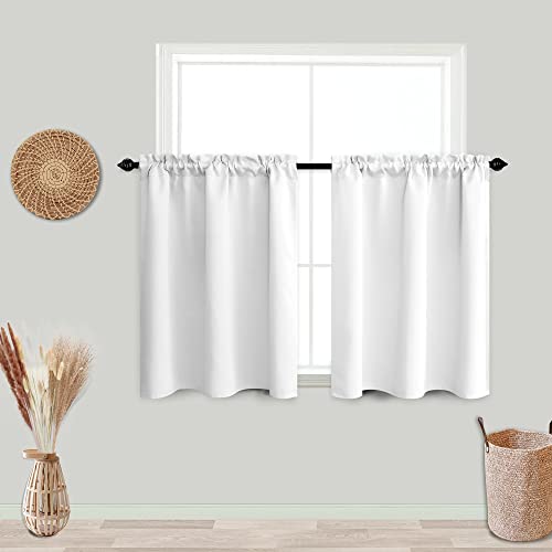 KOUFALL Cafe Curtains White Blackout 24 Inch Length for Bedroom Small Window Tier Curtains for Kitchen Short RV Campers