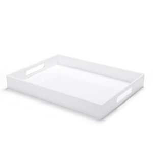 modern acrylic ottoman tray with cutout handles. acrylic serving tray, organizer tray decorative tray. for living room, bedroom,bathroom and kitchen tabletop (white, 11x14 inch)