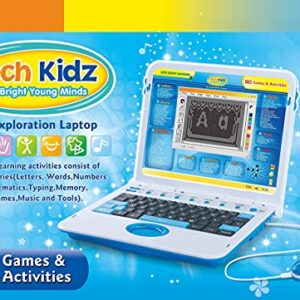 Tech Kidz My Exploration Toy Laptop Educational Learning Computer, 80 Challenging Learning Games and Activities, LCD Screen, Keyboard and Mouse Included (Blue), Ages 5+