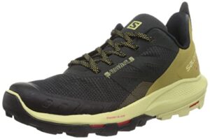 salomon men's outpulse hiking shoes for men, black/leek green/poppy red, 11