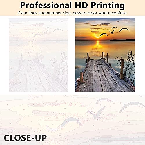 DIY Painting by Numbers for Adults, Bridge at Sunset Paint by Number, Sea Adult Paint by Numbers Kits on Canvas, Seabird Paint by Numbers for Beginner and Kids Flameless (16X20 Inch)