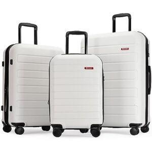 ginzatravel 3-piece abs luggage set with tsa locks, expandable, and friction-resistant in white - includes 20", 24" & 28" spinner suitcases