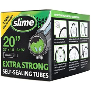 slime 30075 bike inner tube puncture sealant, extra strong, self sealing, prevent and repair, schrader valve, 20" x1.50-2.125", value 2-pack