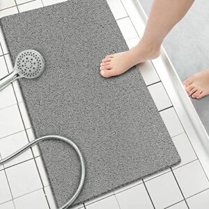 songziming shower mat non slip without suction cups, 32x17 inch, pvc loofah bath mat for textured tub surface, bathroom, bathroom, quick drying (grey)