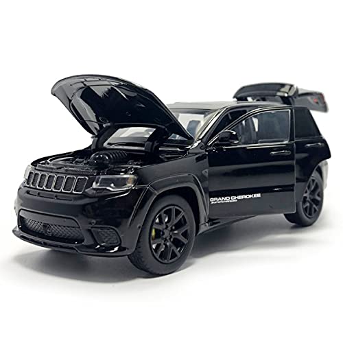 Grand Cherokee Trackhawk Toy Car Diecast Model Car 1/32 Scale SUV Vehicle Metal Zinc Alloy Casting, Light Sound, 4 Doors Open, Boys Toys Kids Birthday Gifts Mens Collection, Black