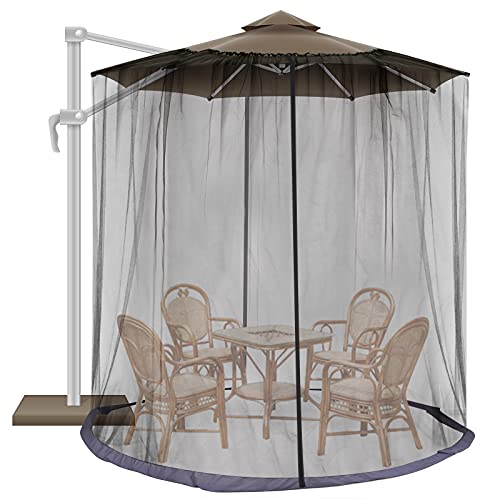 FEPITO Patio Umbrella Mosquito Netting with 2 Doors for 7.5FT to 11FT Outdoor Offset Umbrellas Table Screen Accommodate Up to 8 People(Not Include Umbrella)