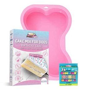 puppy cake mix dog birthday cake kit, with bone silicone pan and candles (birthday cake, pink) made in usa