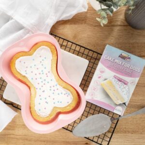Puppy Cake Mix Dog Birthday Cake Kit, with Bone Silicone Pan and Candles (Birthday Cake, Pink) Made in USA