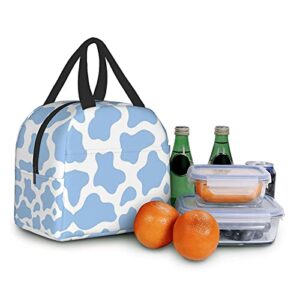 carati Insulated Lunch Bag for Women, Cooler Tote Reusable Lunch Box Container For Work Office Travel Picnic Light Blue Cow Animal