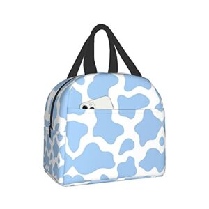 carati Insulated Lunch Bag for Women, Cooler Tote Reusable Lunch Box Container For Work Office Travel Picnic Light Blue Cow Animal