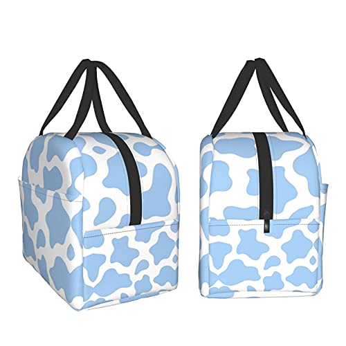 carati Insulated Lunch Bag for Women, Cooler Tote Reusable Lunch Box Container For Work Office Travel Picnic Light Blue Cow Animal