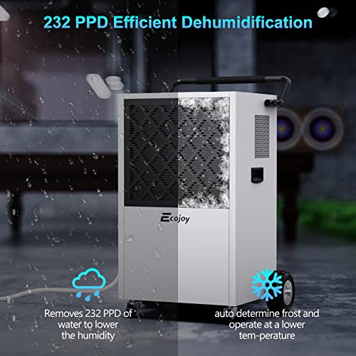 232 PPD Commercial Dehumidifiers for Basements 8000 Sq. Ft Industrial Dehumidifier with Continuous Drain Hose, Max 29 Gal Water Damage Restoration Dehumidifiers for Warehouse, Indoor Pool, Garage