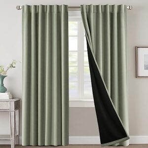 100% blackout curtains for bedroom with black liner full room darkening curtains 84 inches long thermal insulated back tab/rod pocket window treatment drapes for living room, sage, 2 panels