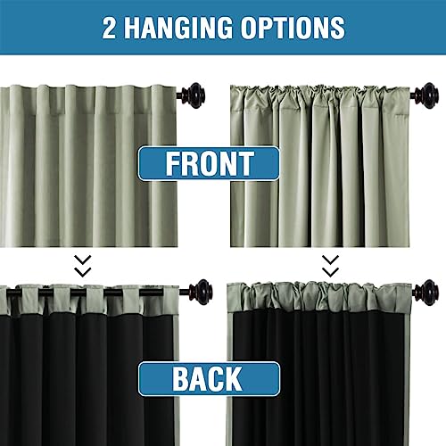 100% Blackout Curtains for Bedroom with Black Liner Full Room Darkening Curtains 84 Inches Long Thermal Insulated Back Tab/Rod Pocket Window Treatment Drapes for Living Room, Sage, 2 Panels