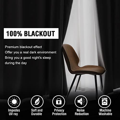 100% Blackout Curtains for Bedroom with Black Liner Full Room Darkening Curtains 84 Inches Long Thermal Insulated Back Tab/Rod Pocket Window Treatment Drapes for Living Room, Sage, 2 Panels