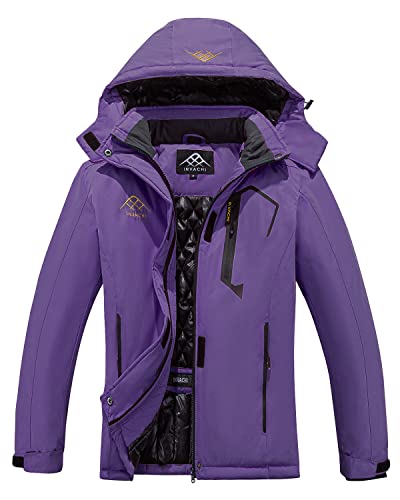 INVACHI Ladies Ski Jackets Waterproof Windproof Winter Coat With Detachable Hood