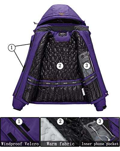 INVACHI Ladies Ski Jackets Waterproof Windproof Winter Coat With Detachable Hood