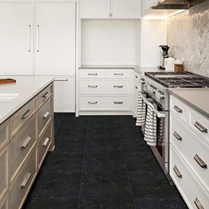 Peel and Stick Floor Tile Black Marble Vinyl Flooring Coverings Kitchen Bedroom Ground House Renovation Vinyl Tile Easy to Apply 10 Pieces/Pack