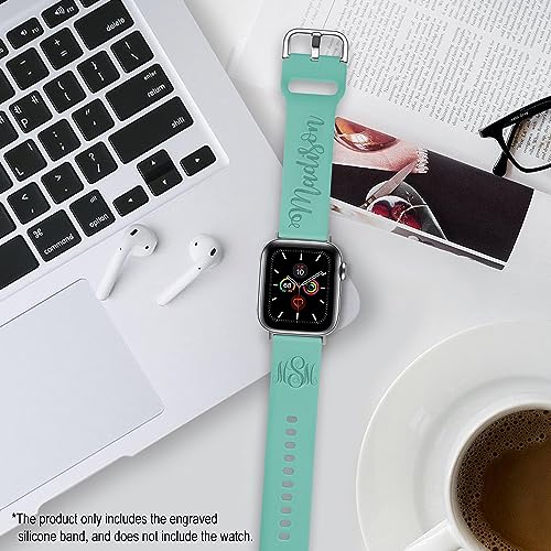 Custom Personalized Bands Compatible with Apple Watch 38mm 40mm 42mm 44mm, Name Monogram Laser Engraved Gift Soft Silicone Sport Loop Replacement Wrist Strap for iWatch Series SE/6/5/4/3/2/1