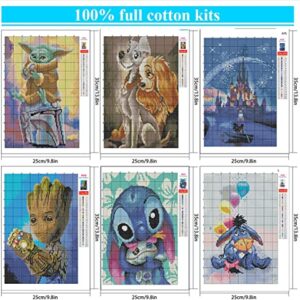 LWZAYS Cross Stitch Kits Counted Cross Stitch Kits 6 Pack Stamped Cross-Stitch Needlepoint Counted Kits Beginners,Embroidery Kit Arts and Crafts for Home Decor(11CT Cartoon)