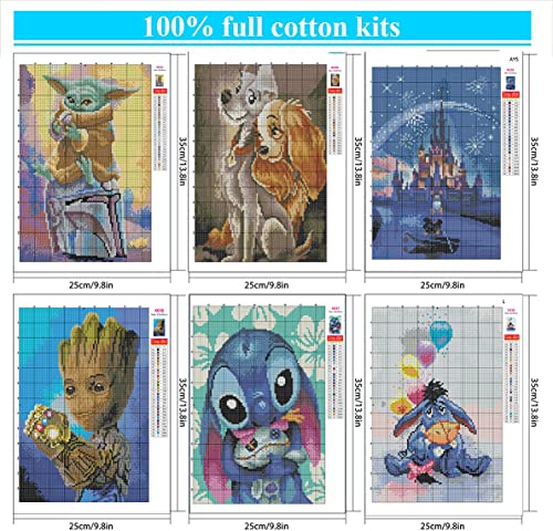 LWZAYS Cross Stitch Kits Counted Cross Stitch Kits 6 Pack Stamped Cross-Stitch Needlepoint Counted Kits Beginners,Embroidery Kit Arts and Crafts for Home Decor(11CT Cartoon)