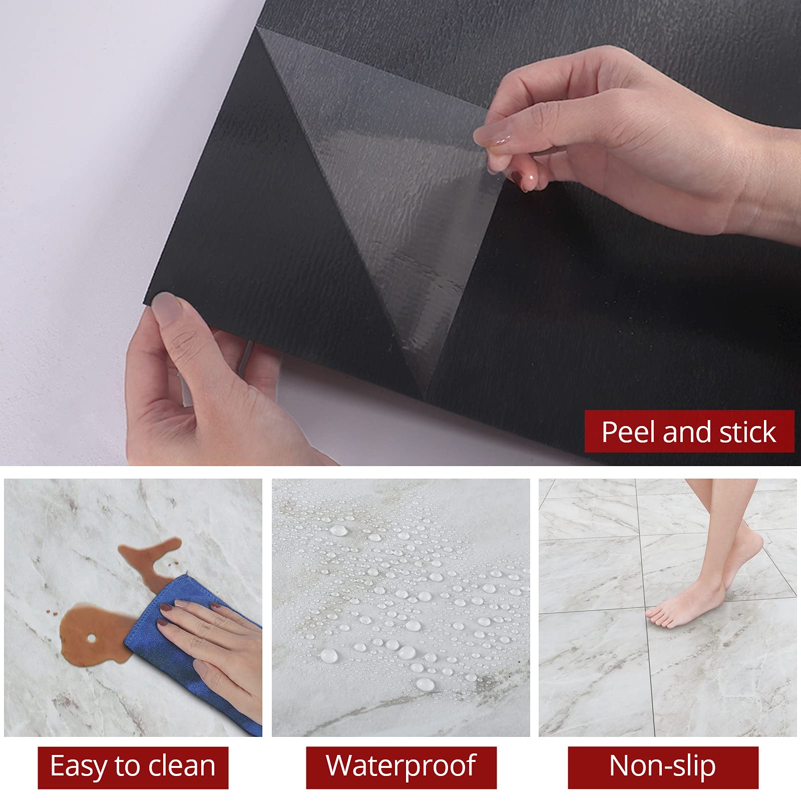 WESTICK Vinyl Tiles Peel and Stick Floor Tile Bathroom Marble White Stick on Flooring Tile Stickers Kitchen Adhesive Floor Tiles Peel and Stick Waterproof Removable Tiles for Floor 10 PCS 12x12 in