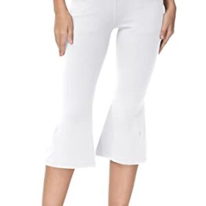 Cakulo Women's Plus Size Capris Pants Yoga Flare High Waist Bootcut Stretch Jean Casual Palazzo Cream Bottoms Knee Flared Leggings with Pockets White XL