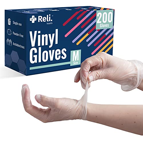 Reli. Vinyl Gloves, Medium | 200 Pack | S,M,L,XL Available | Medium Vinyl Gloves, Disposable | Latex Free Gloves/Powder Free | Disposable Gloves for Hand Protection | Ambidextrous (M)