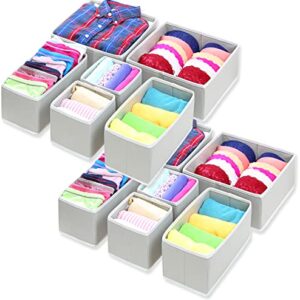 Simple Houseware Foldable Cloth Storage Box Closet Dresser Drawer Divider Organizer Basket Bins for Underwear Bras, Grey (Set of 12)