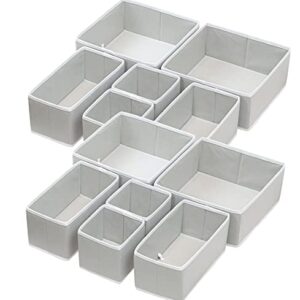 Simple Houseware Foldable Cloth Storage Box Closet Dresser Drawer Divider Organizer Basket Bins for Underwear Bras, Grey (Set of 12)