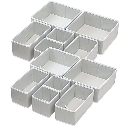 Simple Houseware Foldable Cloth Storage Box Closet Dresser Drawer Divider Organizer Basket Bins for Underwear Bras, Grey (Set of 12)