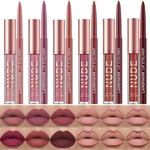 langmanni 6 matte lipstick with 6 lipliners durable makeup set,long-lasting non-stick cup not fade waterproof pigmented velvet lipgloss kit beauty cosmetics makeup gift for girls(12pcs)