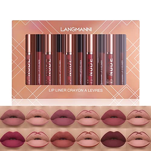 LANGMANNI 6 Matte Lipstick with 6 Lipliners Durable Makeup Set,Long-Lasting Non-Stick Cup Not Fade Waterproof Pigmented Velvet Lipgloss Kit Beauty Cosmetics Makeup Gift for Girls(12PCS)