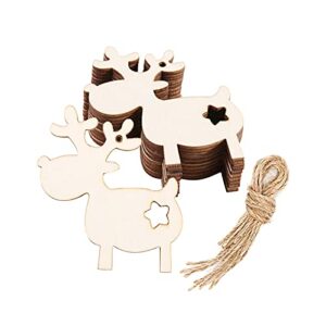20pcs reindeer wood diy crafts cutouts wooden elk shaped hanging ornaments with hole hemp ropes gift tags for halloween thanksgiving christmas party decoration