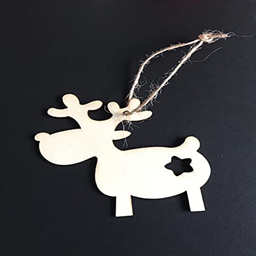 20pcs Reindeer Wood DIY Crafts Cutouts Wooden Elk Shaped Hanging Ornaments with Hole Hemp Ropes Gift Tags for Halloween Thanksgiving Christmas Party Decoration