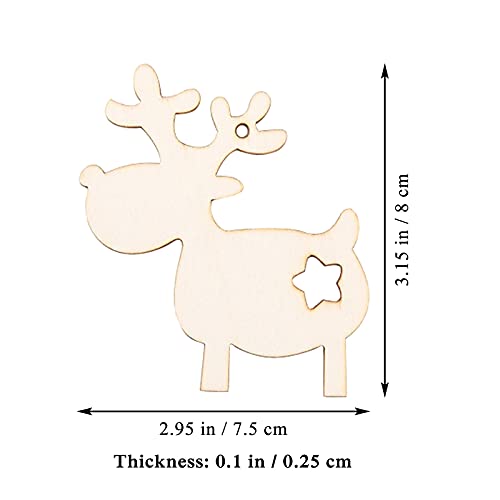 20pcs Reindeer Wood DIY Crafts Cutouts Wooden Elk Shaped Hanging Ornaments with Hole Hemp Ropes Gift Tags for Halloween Thanksgiving Christmas Party Decoration