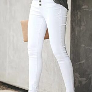 Sidefeel Womens High Waisted Skinny Jeans Button Fly Raw Hem Elegant Denim Pants X-Large White