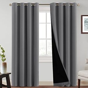 100% blackout curtains with black liner backing thermal insulated curtains for living room noise reducing drapes for patio sliding glass door durable grommet curtains 2 panels (52x84 inch, grey)