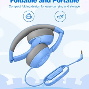 Link Dream Kids Headphones for School with Microphone Stereo On-Ear Folding 85/94dB Volume Control Child Headphones for Kids/Boys/Girls/iPad/Fire Tablet/PC/Travel, Blue