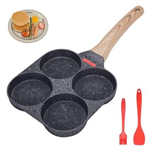 Bobikuke Egg Frying Pan, Fried Egg Pan Nonstick 4 Cups Pancake Pan Aluminium Alloy Cooker for Breakfast, Egg Pan Suitable for Gas Stove & Induction Cooker,100% Free of PFOS (Black)